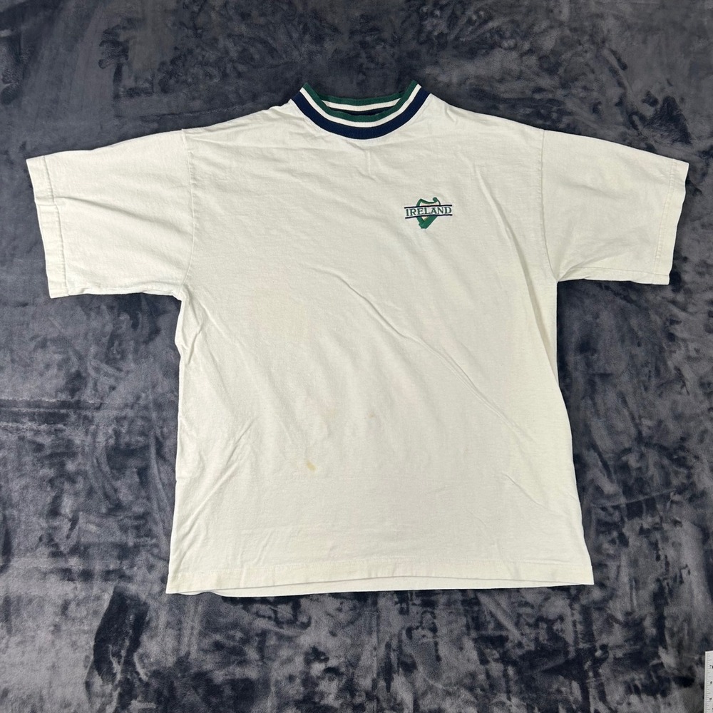 L.A. Loving T-Shirt Mens XL White Vintage Ireland Harp Embroidered Made in USA